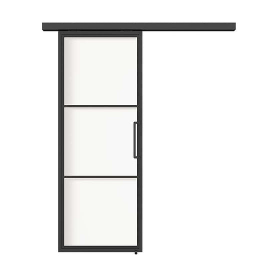 Black powder coated steel frame detail on 3 panel sliding glass door
