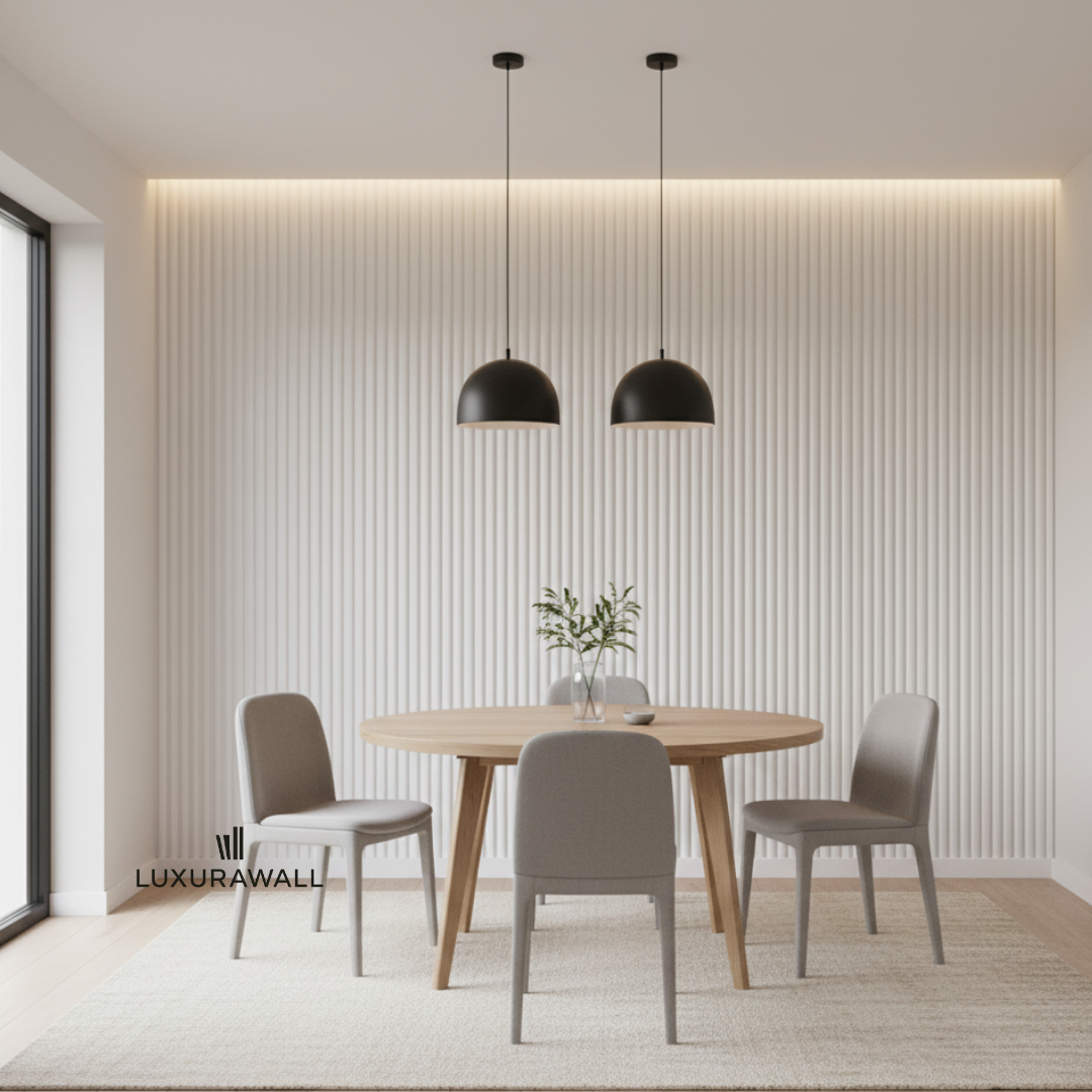 Arched fluted wall paneling - white finish