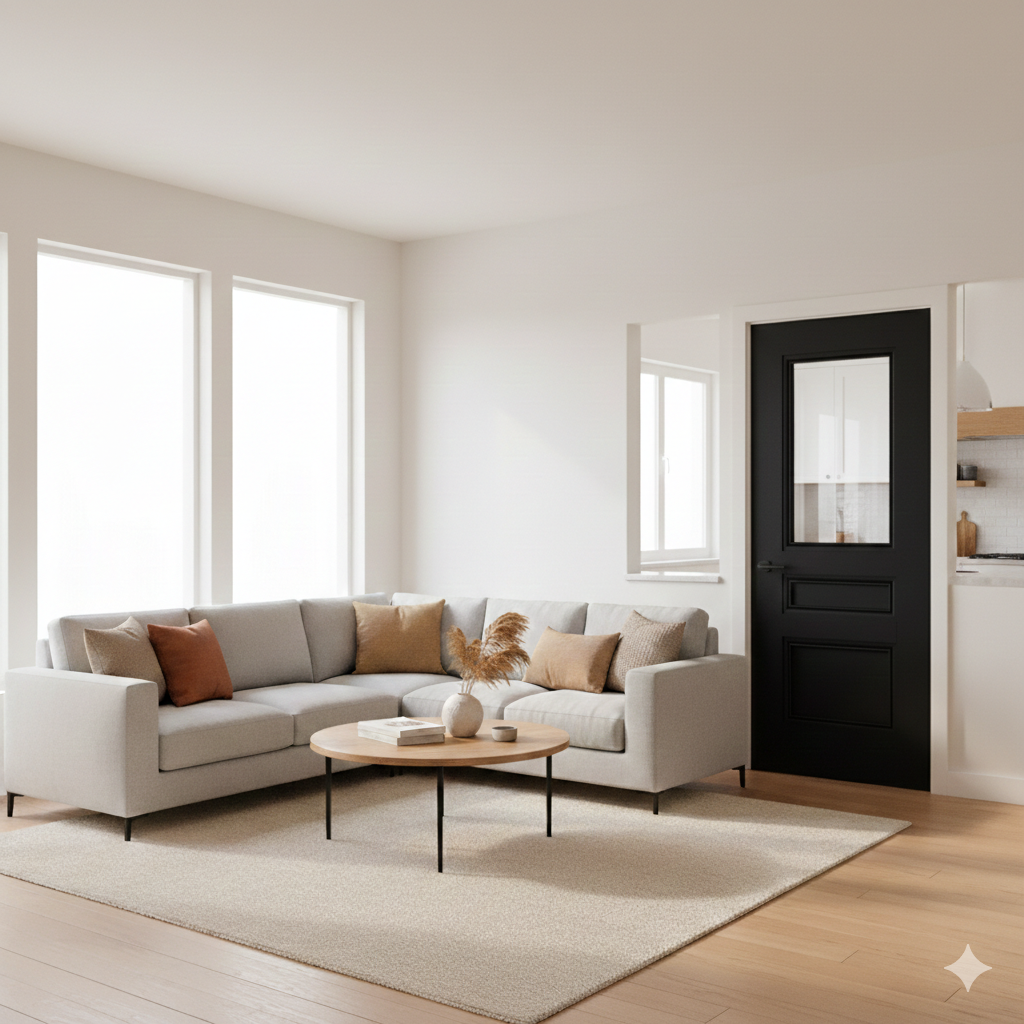 Black 3 Panel Victorian Style Premium Primed Internal Clear Glass Door WC39GC