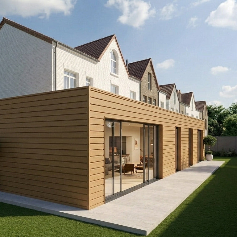 Composite cladding ship lap desert sand - installed
