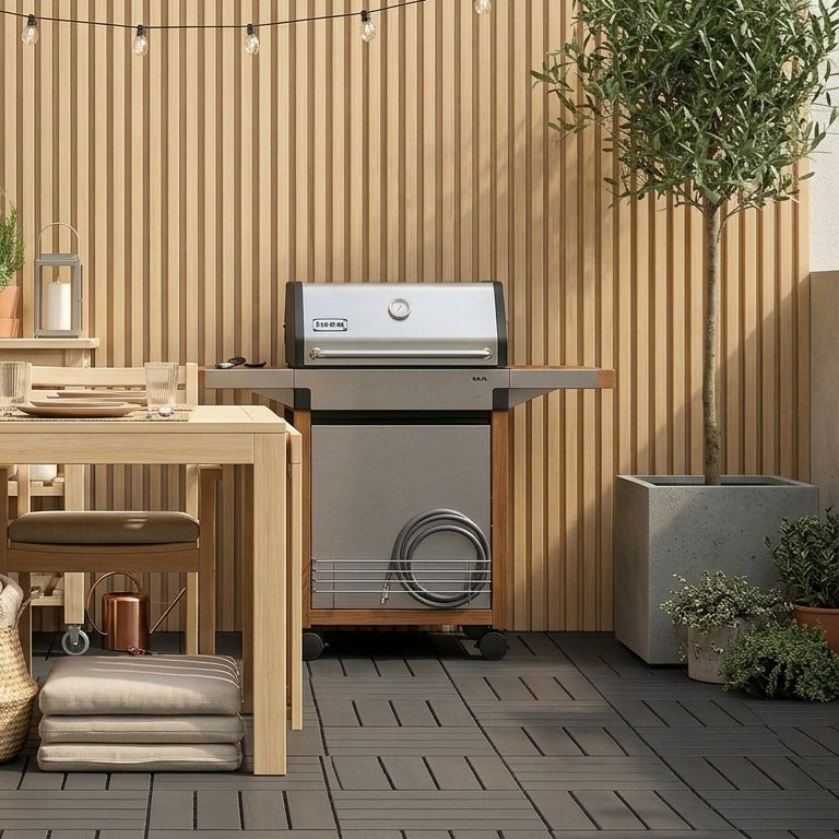 Composite slatted cladding desert sand - installed