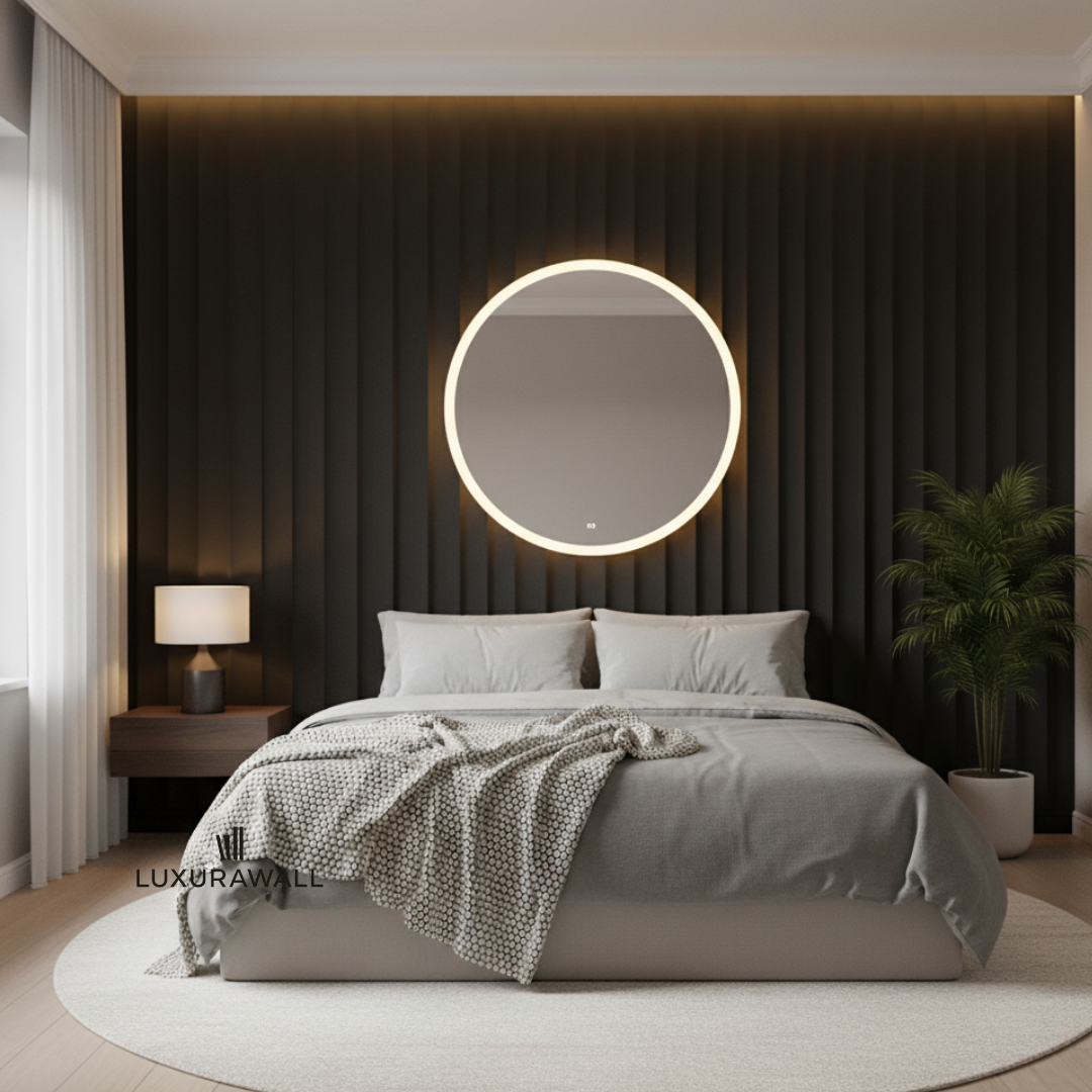 Curved T&G wall paneling - black finish