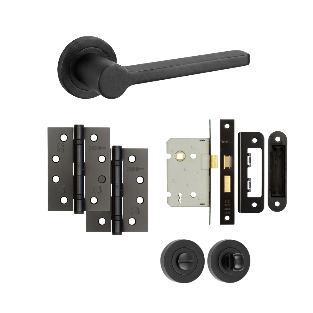 Florence Matt Black Door Handle Lock Set