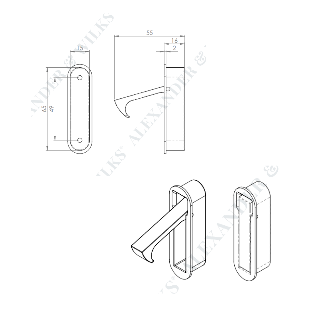 Flush fitting edge pull, product shot