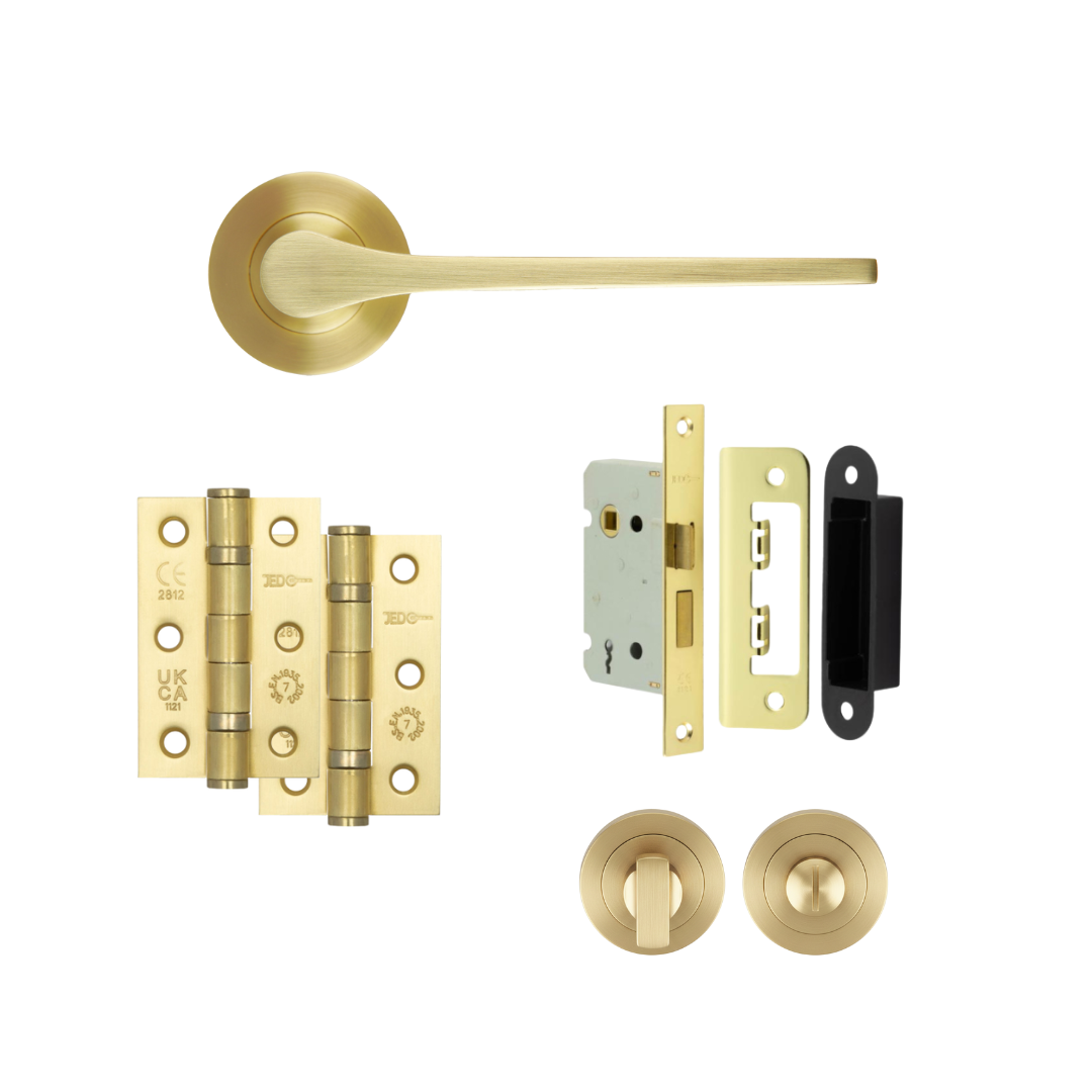 HamburgSatinBrassDoorHandlesBathroomSet