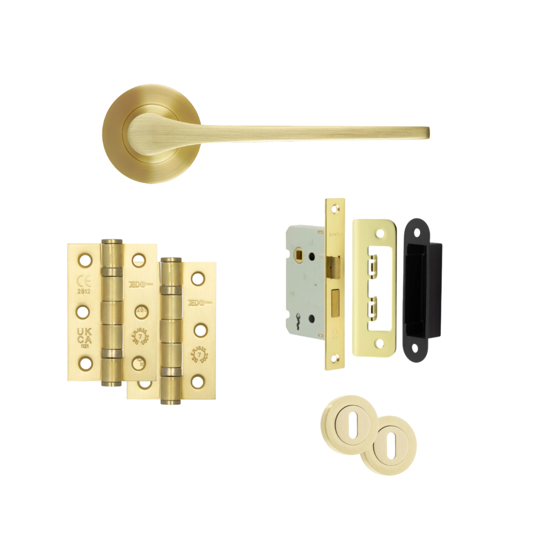 Hamburg satin gold door handle, lock set