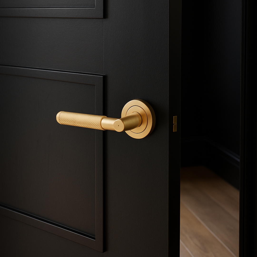 Berlin satin brass knurled door handle