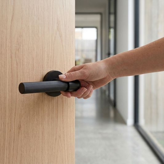 London Black Knurled Door Handle Only