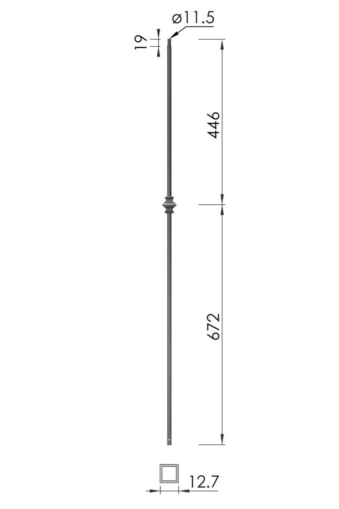 Matrix Single Collar Square Spindle - dimensions