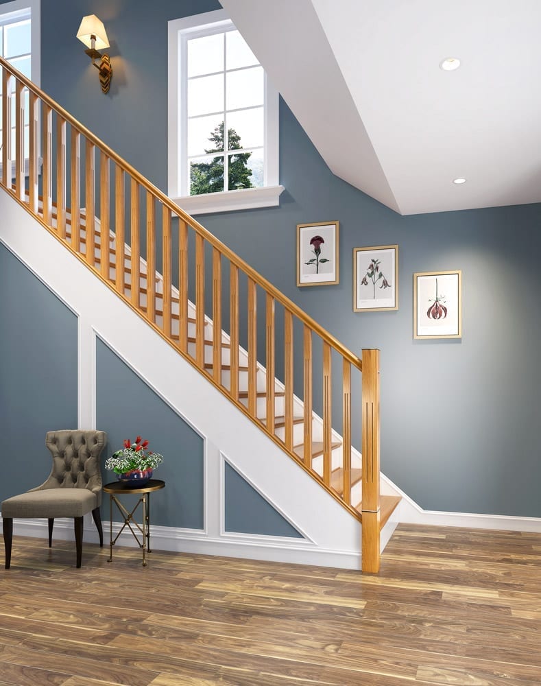 Stair spindles Tuscan fluted square - full scene