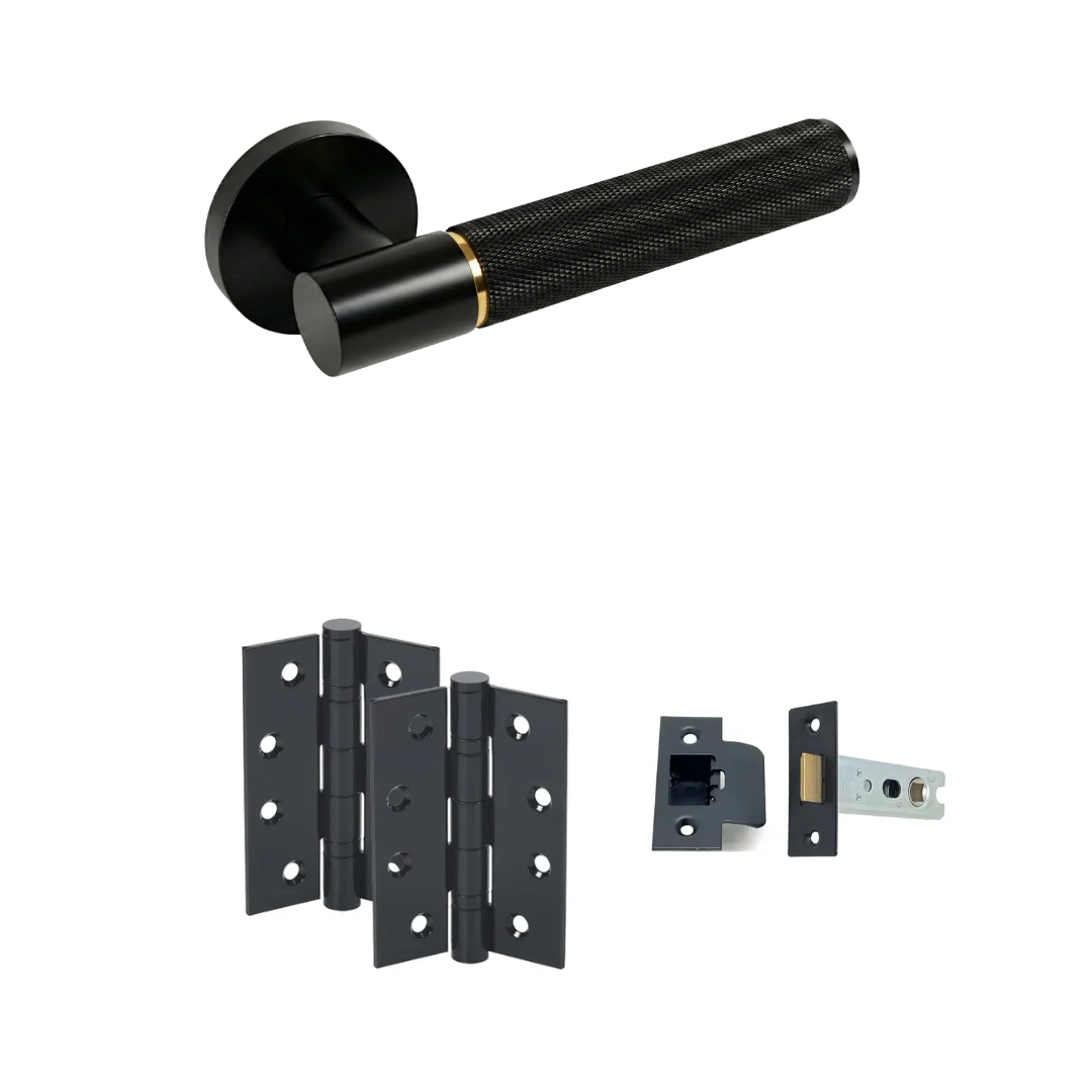 Paris black and gold door handle, tubular latch set