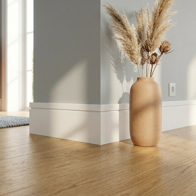 Shaker primed skirting - close-up