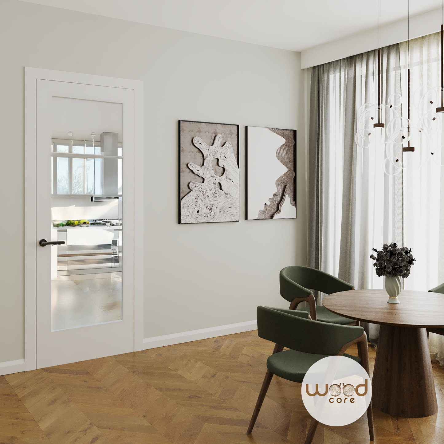 Shaker White Internal Wooden Frosted Glass Door