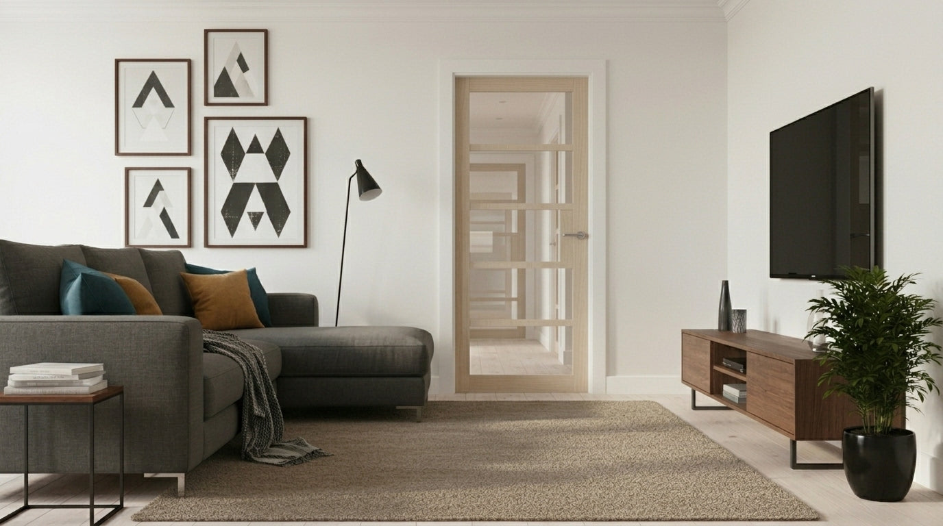 WC41GC Clear Glass Urban Style Whitewashed Oak Internal Door