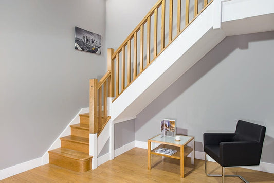 Square plain newel post - installed with spindles