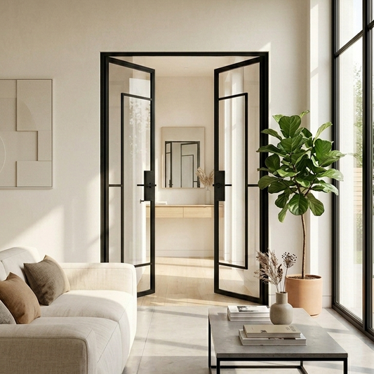 Steel black Crittall-style internal clear glass door - Barcelona double door