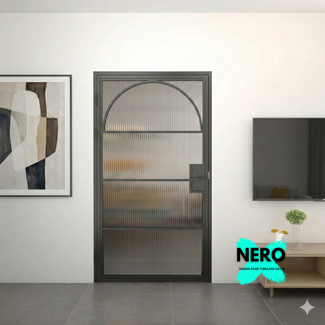 Steel Black Modern Internal Clear Glass Door Paris Arched Top