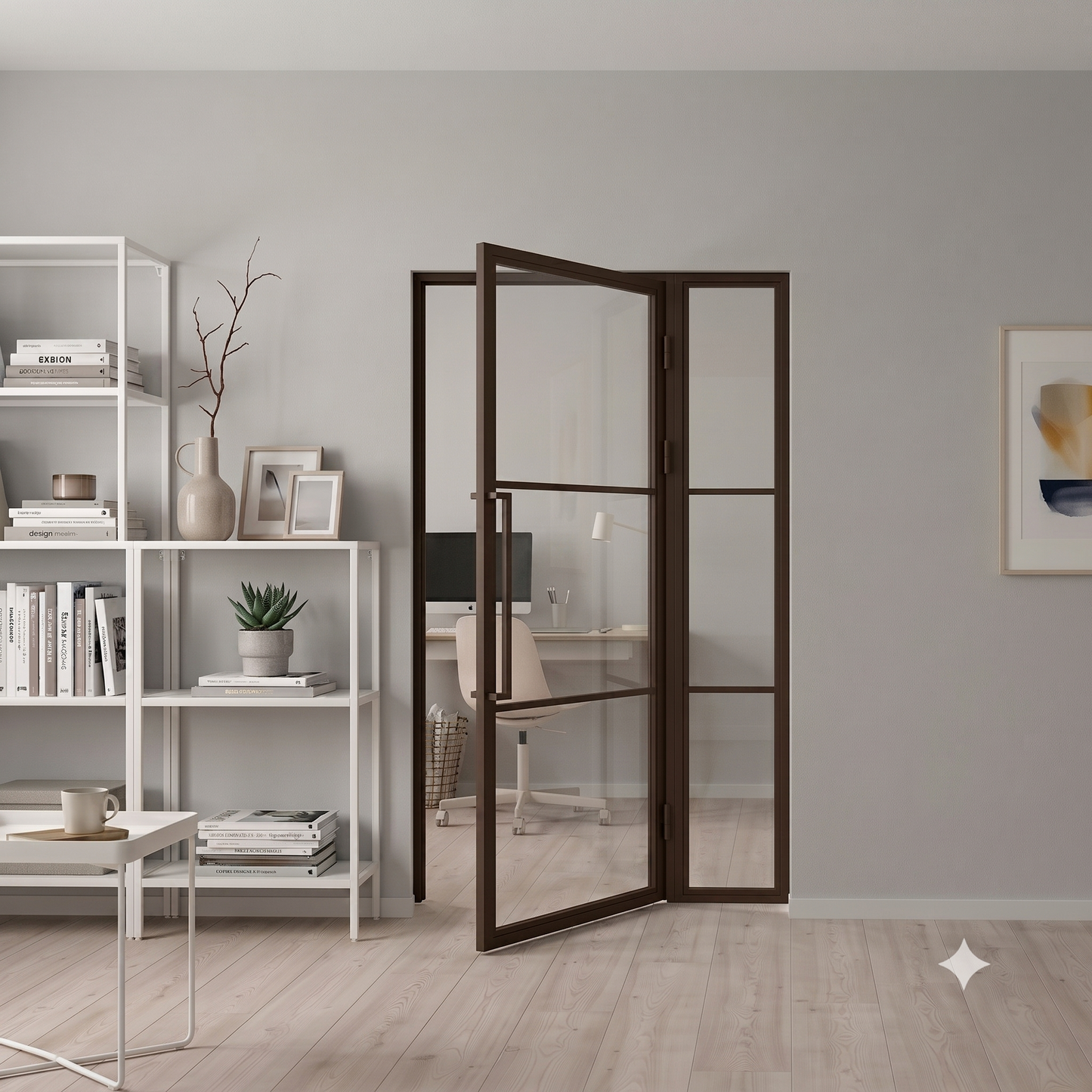 Steel Bronze Urban Style Modern Internal Glass Door Lisbon with Clear Glass Side Panel