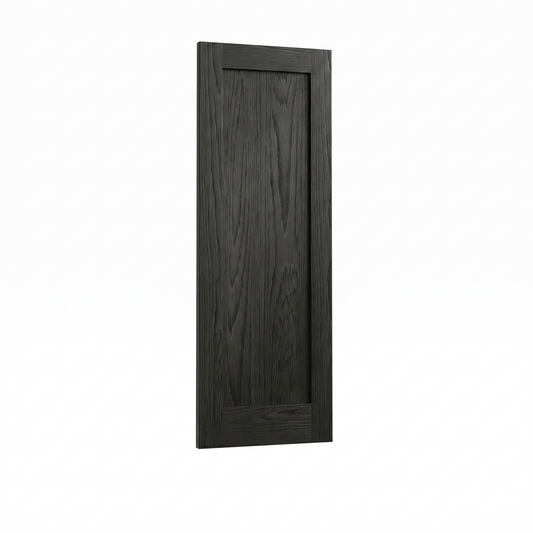 WC15 black brushed oak internal door, close-up of shaker panel detail