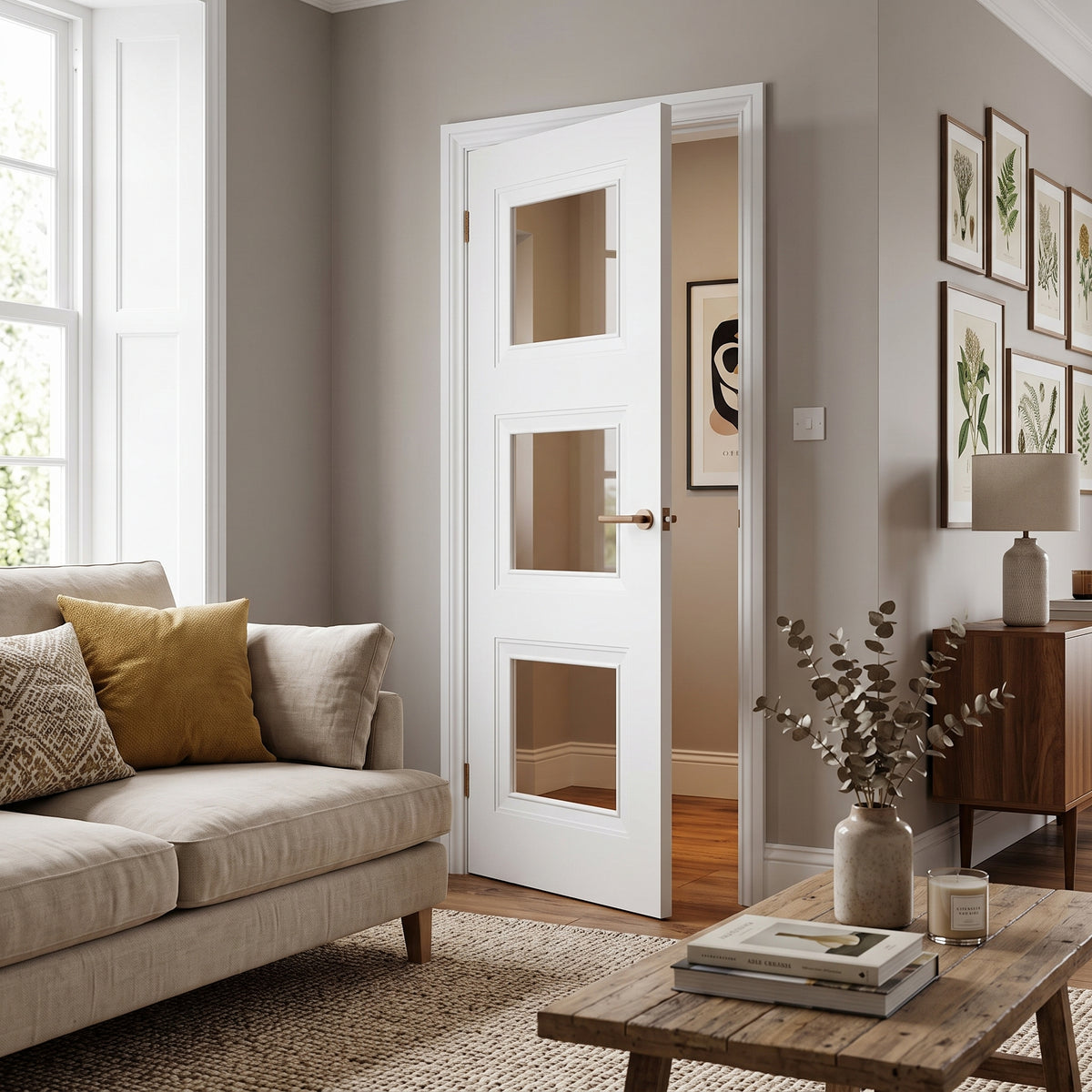 WC16GC 3 Panel Victorian Style Clear Glass White Internal Door