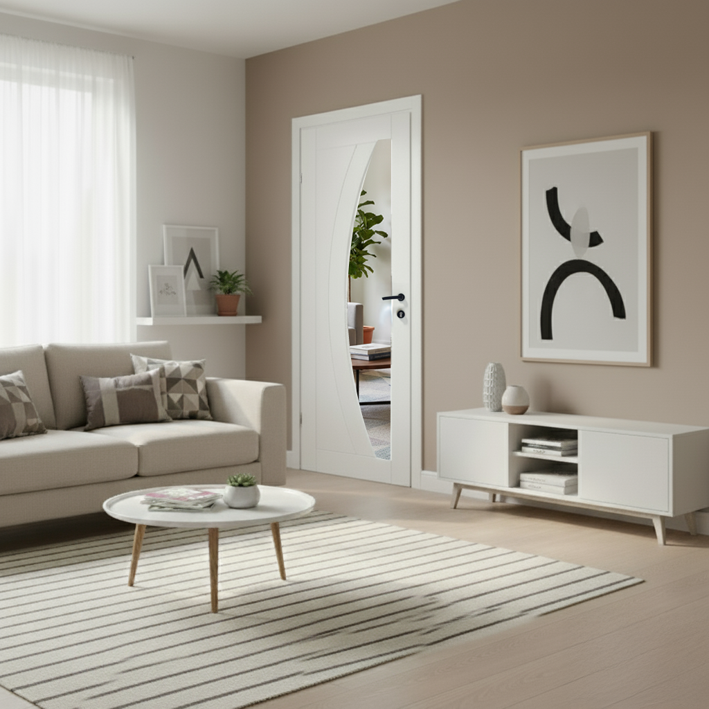 White Primed Internal Door WC2GC Clear Glass Door