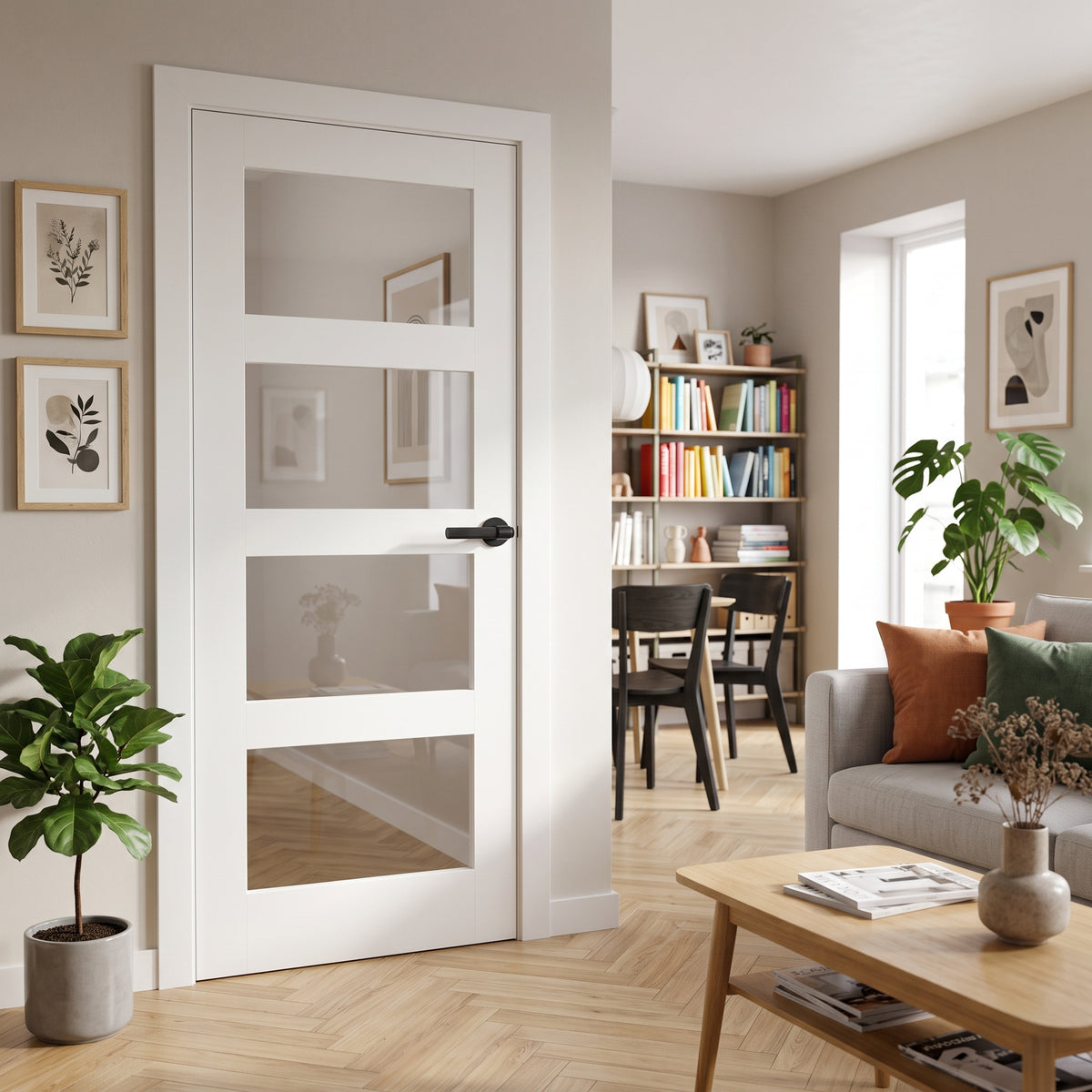 WC31GC 4 Panel Shaker Clear Glass White Internal Door