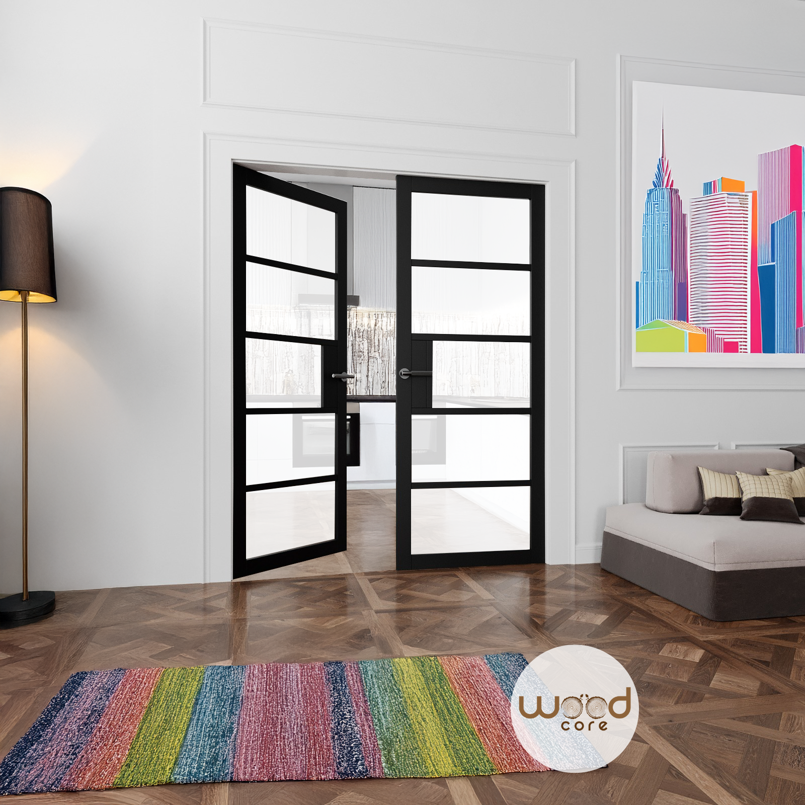 WC41GF Frosted Urban Style Premium Primed Black Mayfair Door