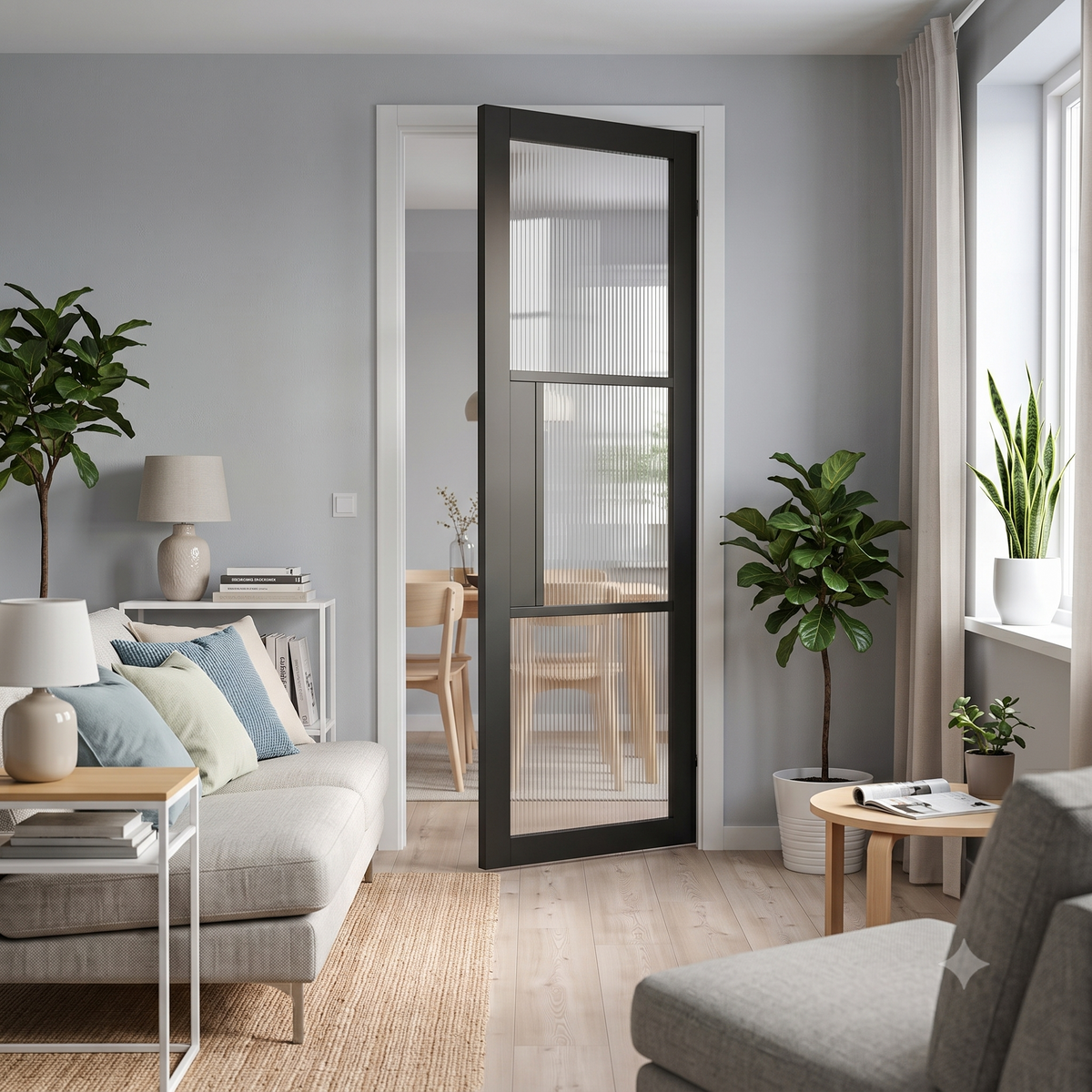 WC44GR reeded glass black internal door, Mayfair style