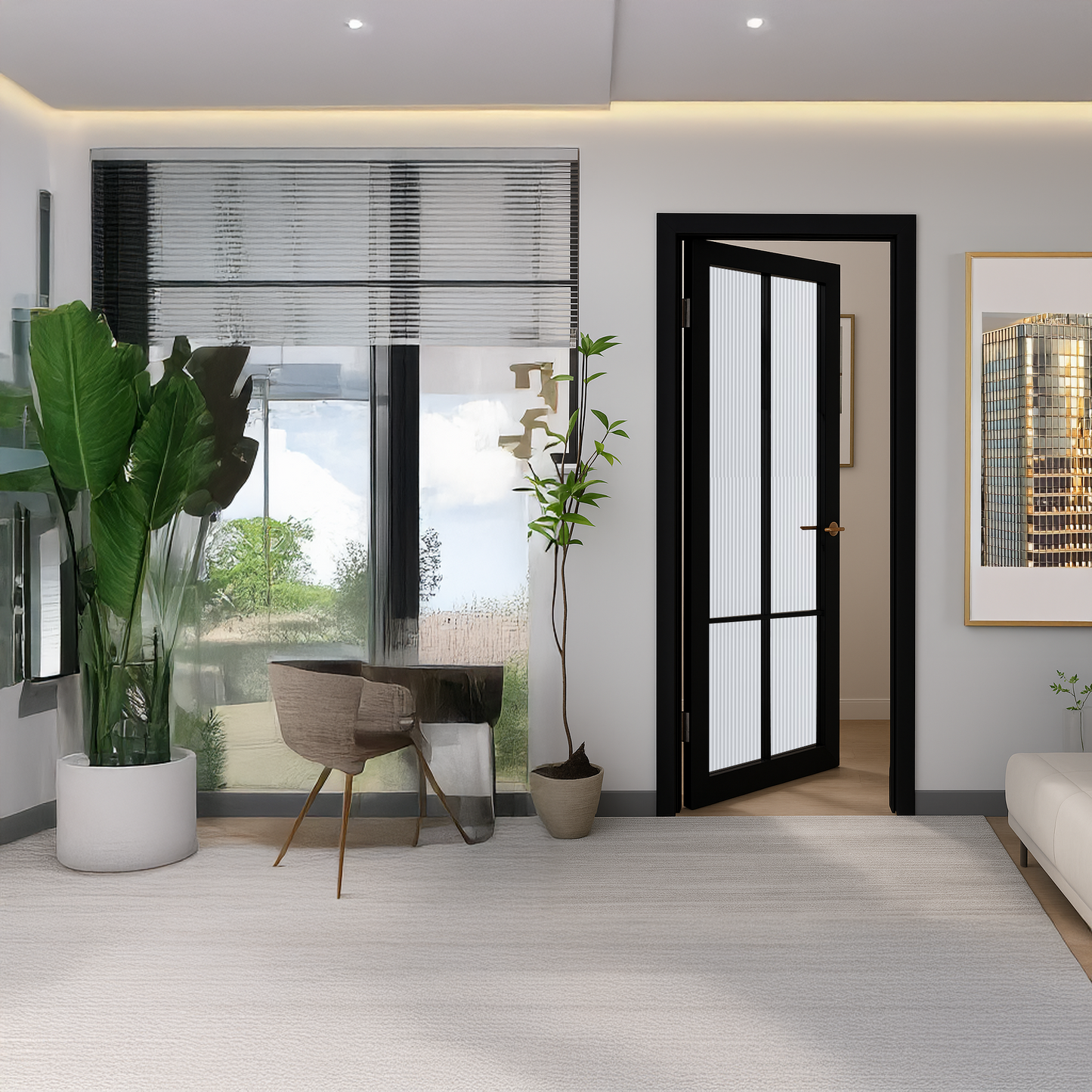 WC45GR Urban Style Premium Primed Black Reeded Glass Internal Door