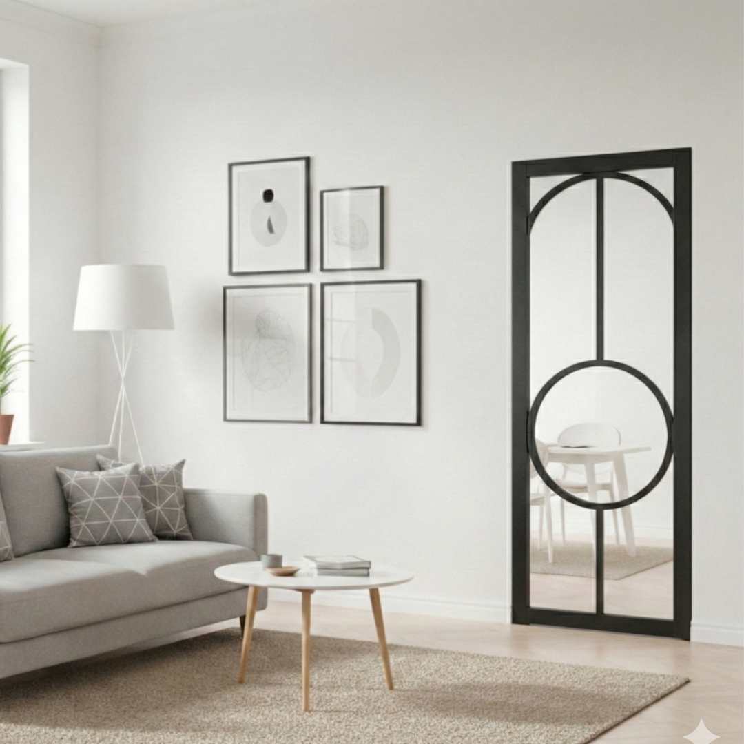 WC48GC black internal door with arched grid glass panel