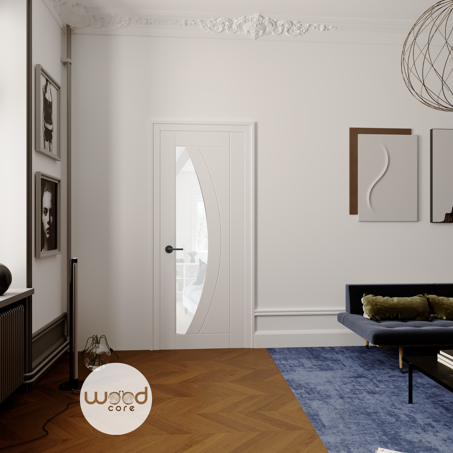 White Primed Internal Door WC2G Frosted Glass Door