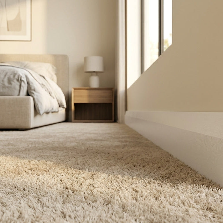 White skirting board with cream wall and carpet
