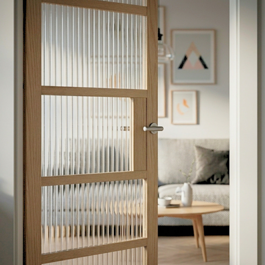 WC41GR whitewashed oak internal door, reeded glass