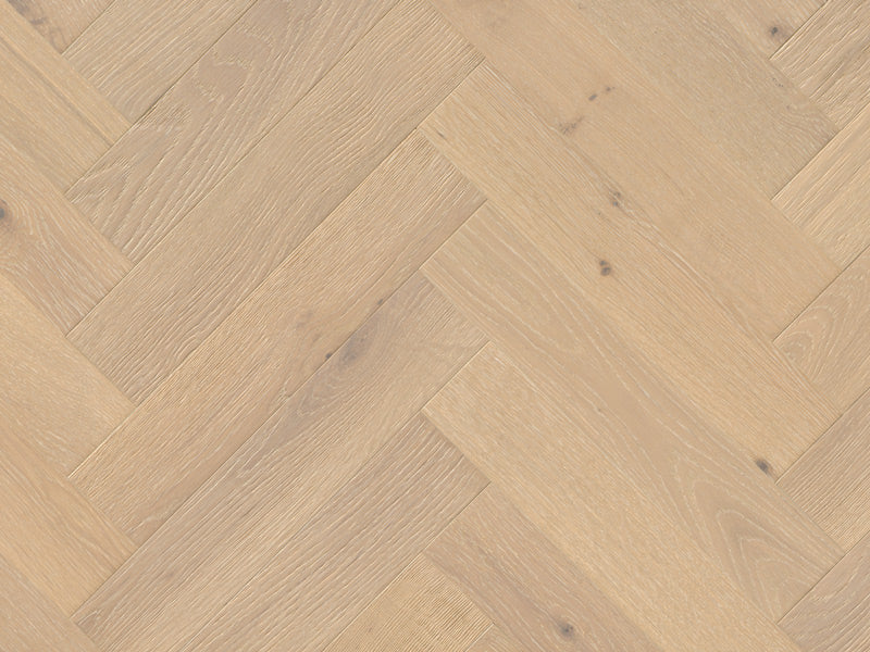 90mm x 450mm Herringbone Harvard Oak limewashed brushed matt lacquered engineered oak flooring