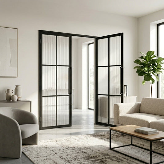 Steel black Crittall-style internal door - Porto reeded glass lifestyle photo 2