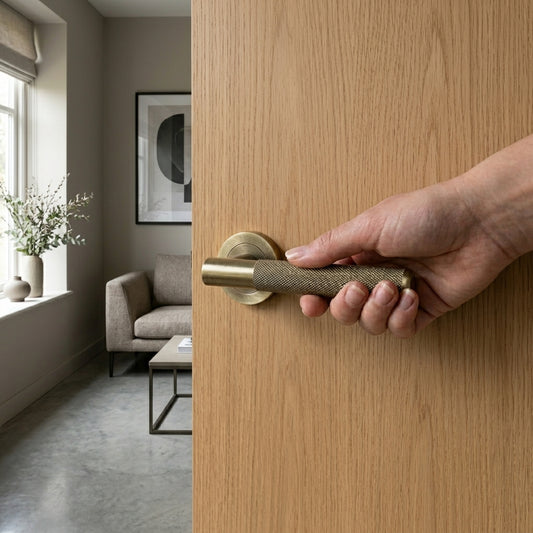 Barcelona Door Internal Antique Brass Knurled Handles