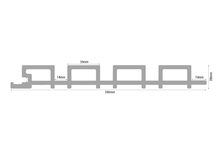 Composite slatted cladding panel profile diagram