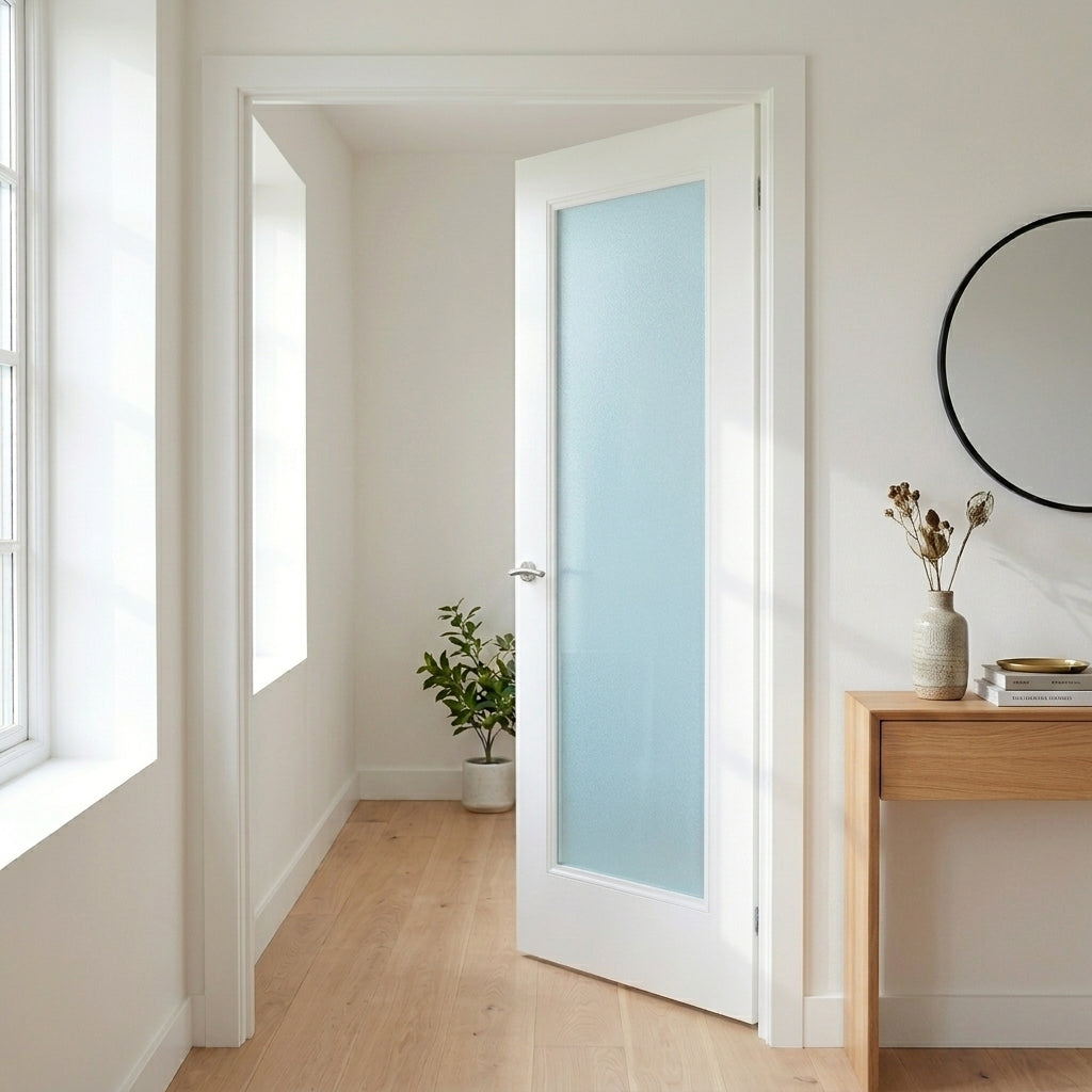 1 Panel Victorian Style Primed White Frosted Glass Internal Door WC23GF Lifestyle Image