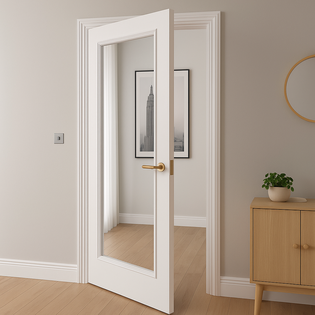 1 Panel Victorian Style Primed White Internal Door WC23GC clear glass
