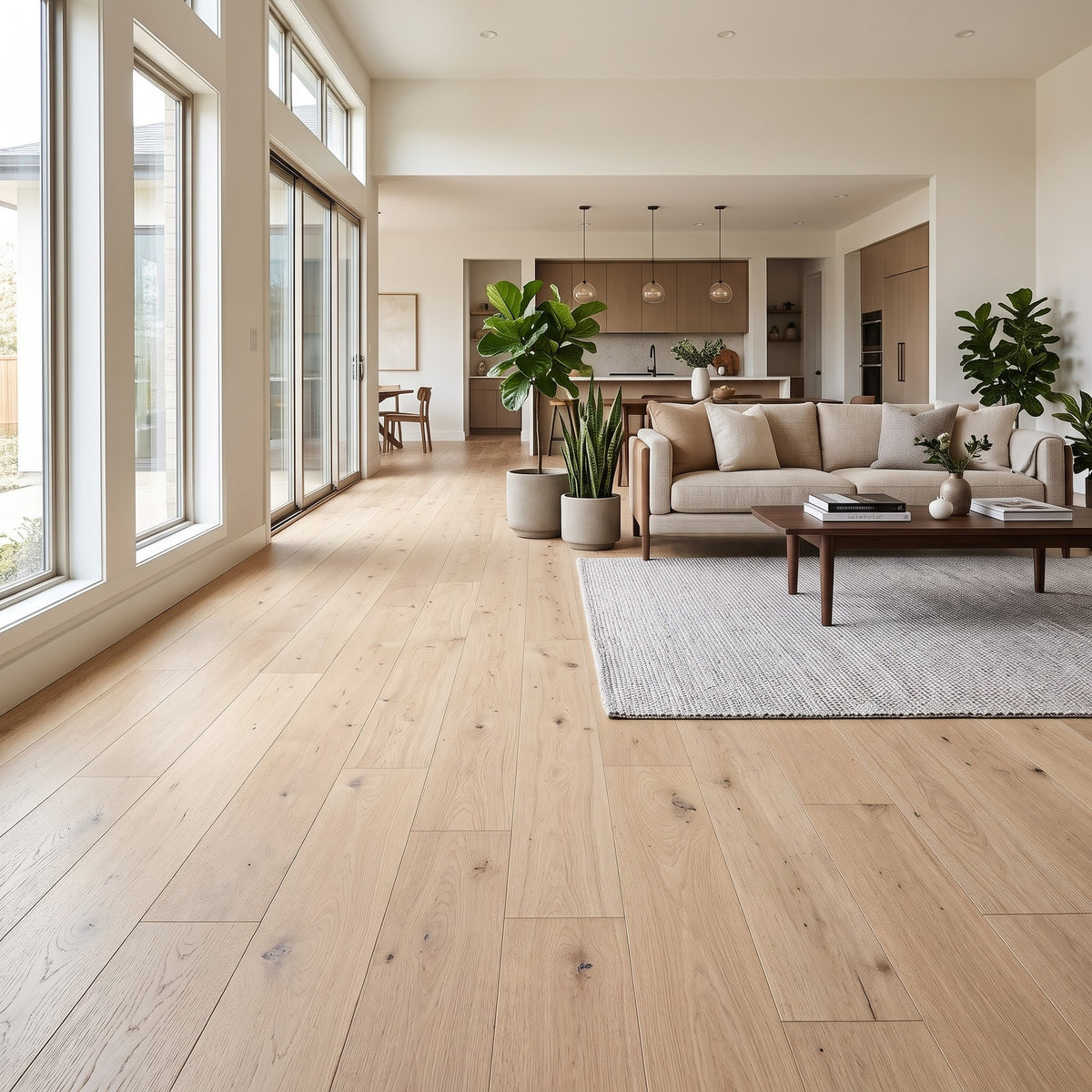 Crown & Core Windsor Oak engineered plank flooring, washed light oak