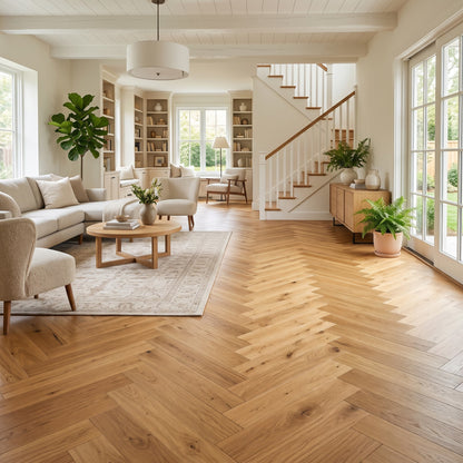 Crown & Core Sandringham Oak herringbone engineered flooring, medium oak