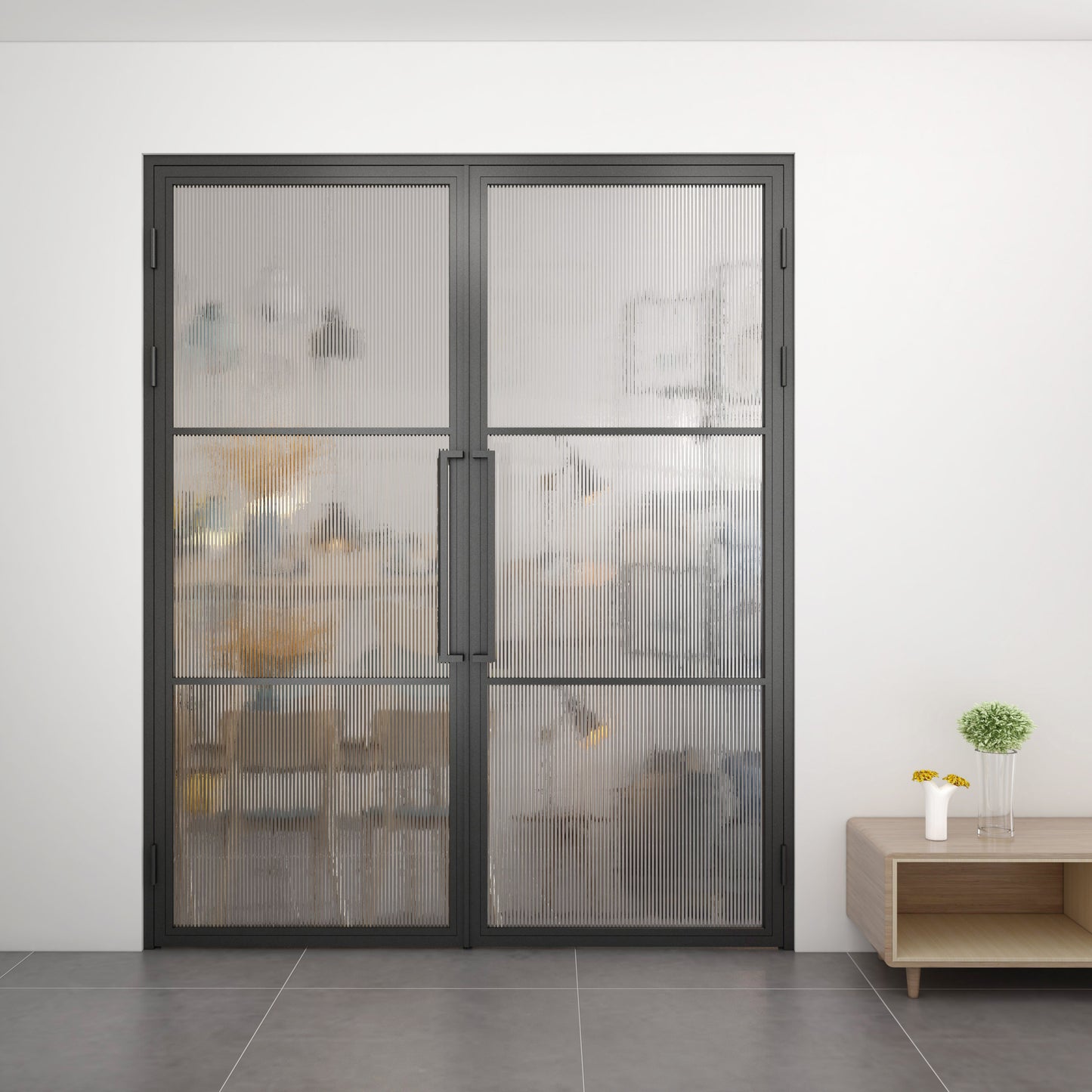 Steel Black Modern Internal Reeded Glass Door Lisbon
