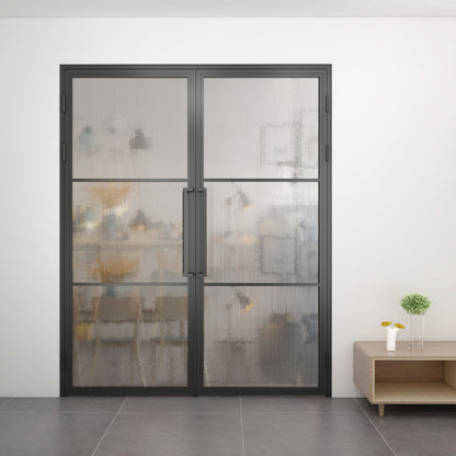 Steel Black Modern Internal Reeded Glass Door Lisbon