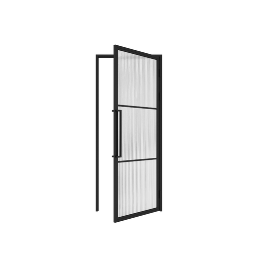 Steel Black Modern Internal Reeded Glass Door Lisbon