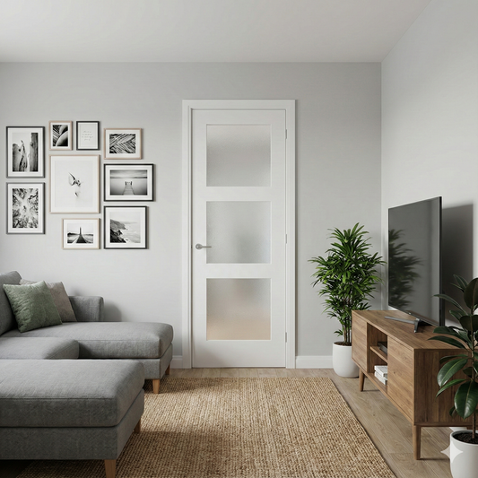 3 Panel Victorian Style Primed Frosted Glass White Internal Door WC16GF