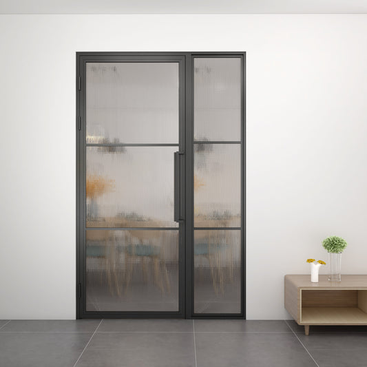 Steel Black Urban Style Modern Internal Reeded Glass Door Lisbon Side Panel Only
