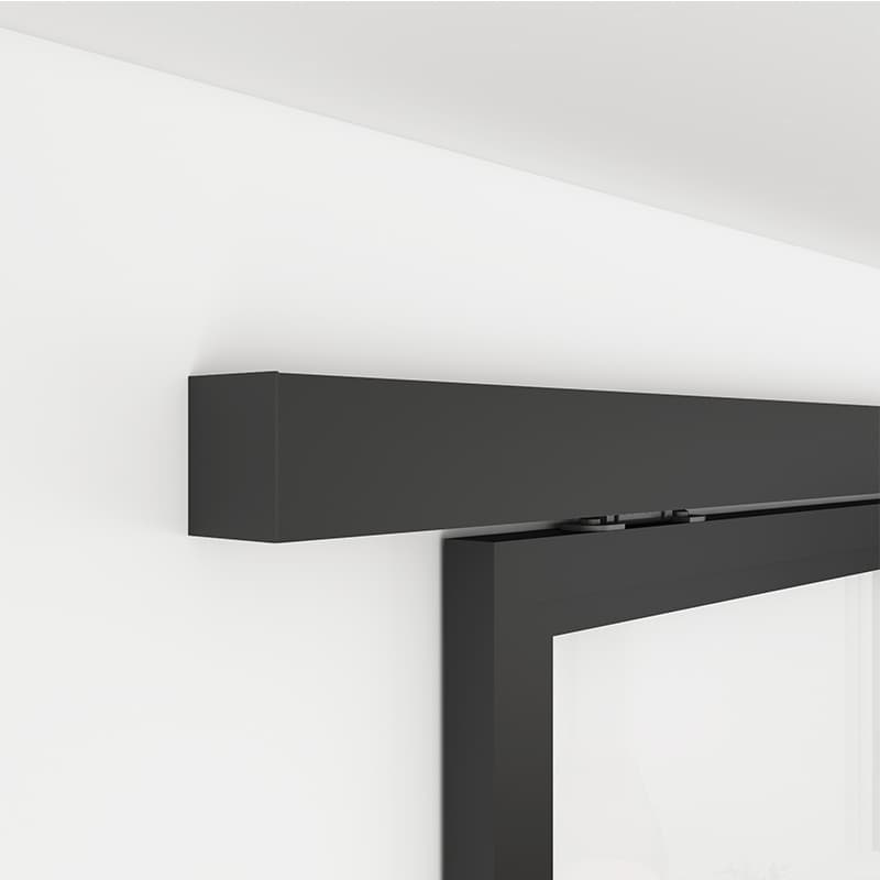 Modern steel sliding door installed in open-plan living space interior