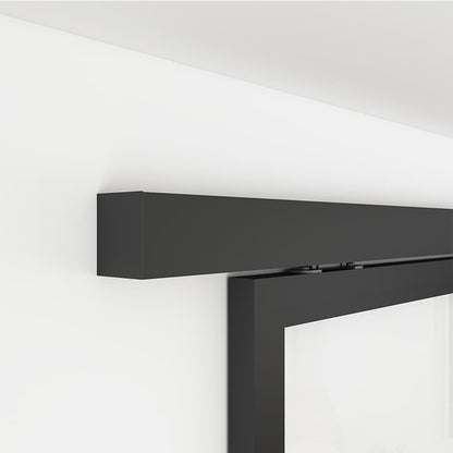 Modern steel sliding door installed in open-plan living space interior