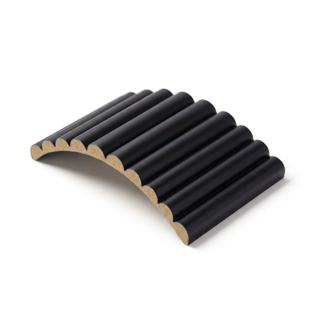 Black flexible fluted reeded acoustic tambour panel, 2400 x 600mm