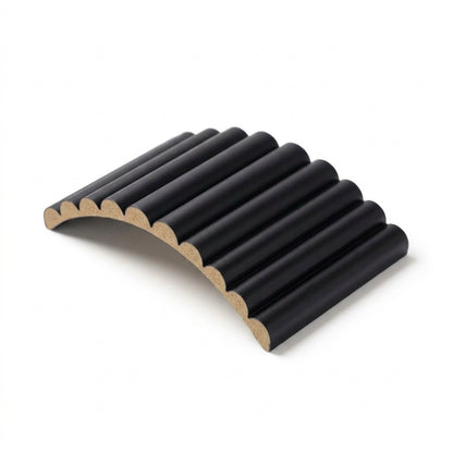 Black flexible fluted reeded acoustic tambour panel, 2400 x 600mm